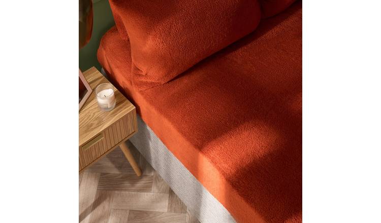 OHS Teddy Fleece Thermal Fitted Bed Sheet Rust - Double