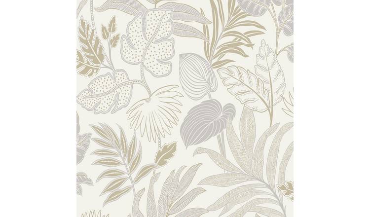 Grandeco Kew Botanical Leaves Blown Vinyl Textured Wallpaper - Neutral