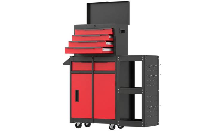 HOMCOM 3 in 1 Modular Rolling Tool Cabinet with 5 Drawers and Pegboard - Red