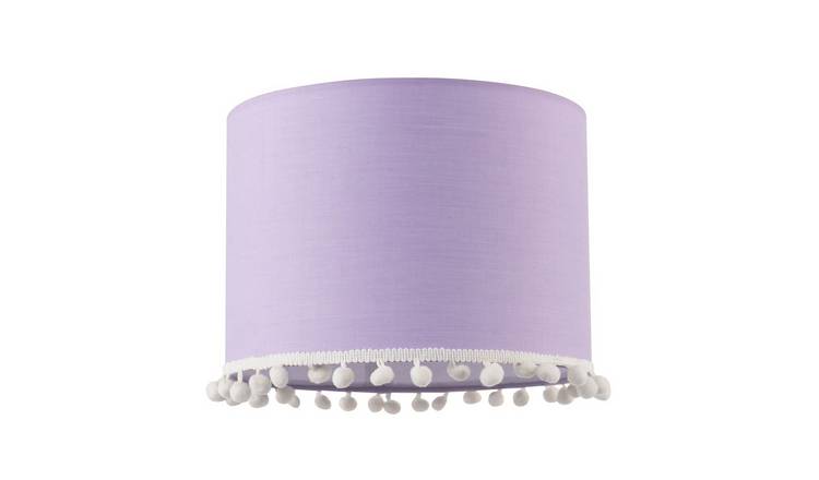 Happy Homewares Lilac Cotton with White Woolly Pom Poms Lampshade - 25cm
