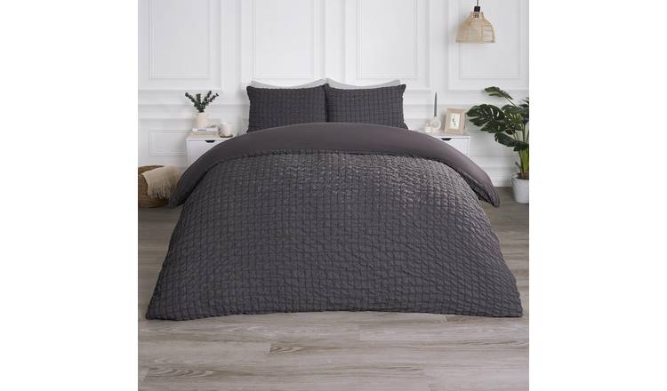 OHS Seersucker Duvet Cover Set Geo Charcoal - King