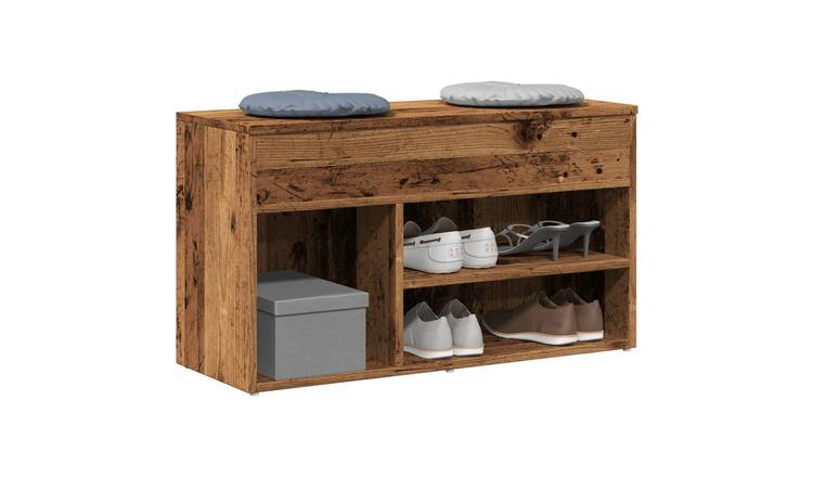 Walplus Engineered Wood Shoe Bench - Old Wood - 80 x 30 x 45 cm