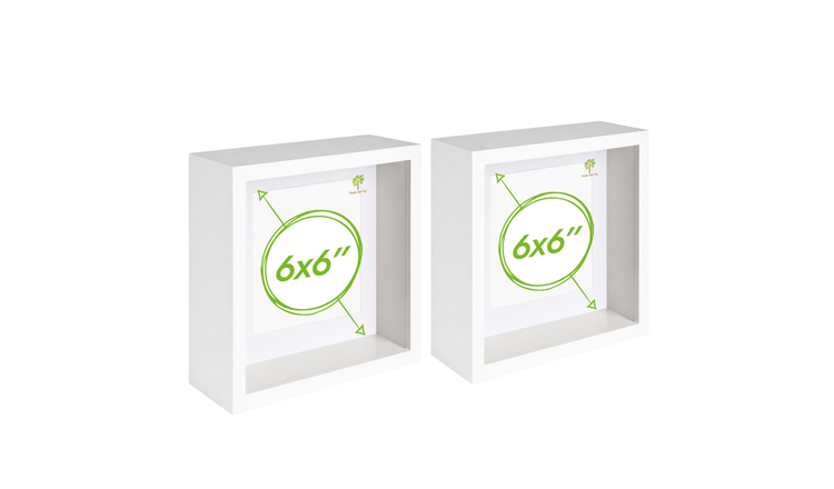 Nicola Spring 3D Deep Box Photo Frames - 6 x 6" - Set of 2 - White