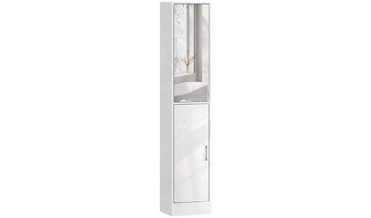kleankin Tall Mirrored Bathroom Cabinet with Adjustable Shelf - High Gloss White