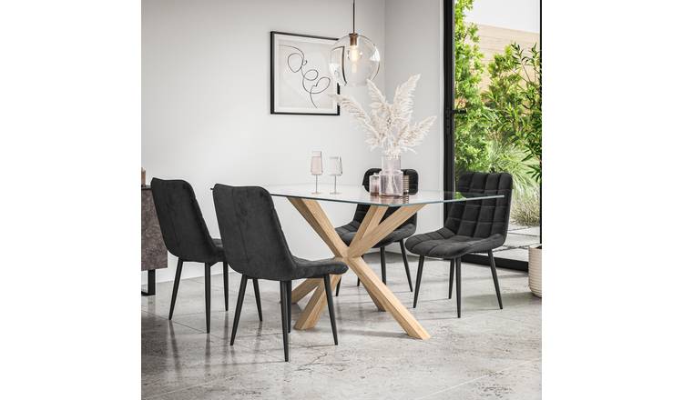 Furniture Online Etta Nova Glass Top Dining Table & 4 Black Chairs