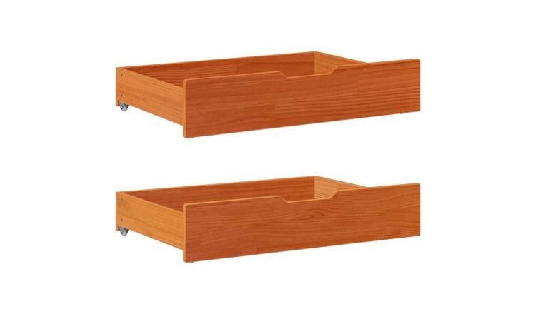 Walplus Pack of 2 Wood Under-Bed Drawers - Wax Brown - 80 x 55 x 17 cm