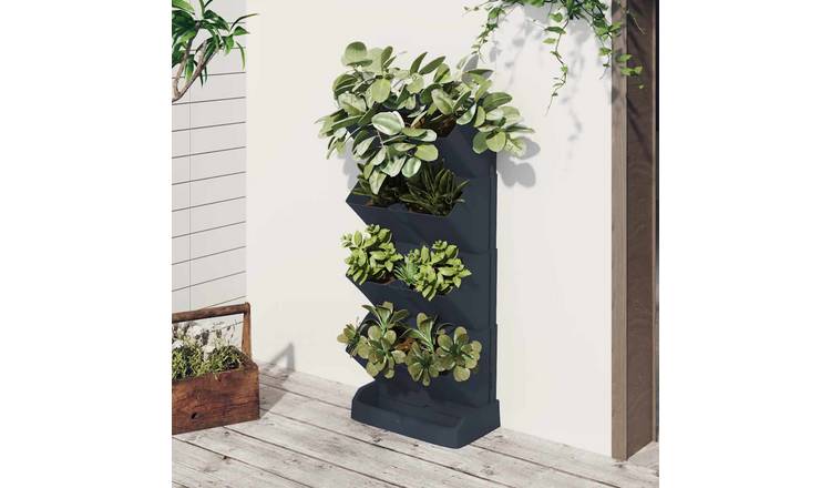 Walplus Pack of 4 PP Garden Planter - Anthracite - 19.5 x 11 x 47.5 cm