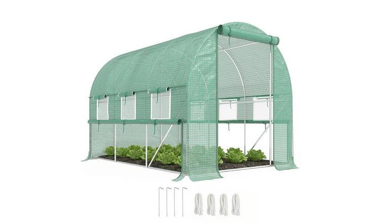 Outsunny Mesh UV Resistant Polytunnel Greenhouse with Roll Up Sidewalls - Green