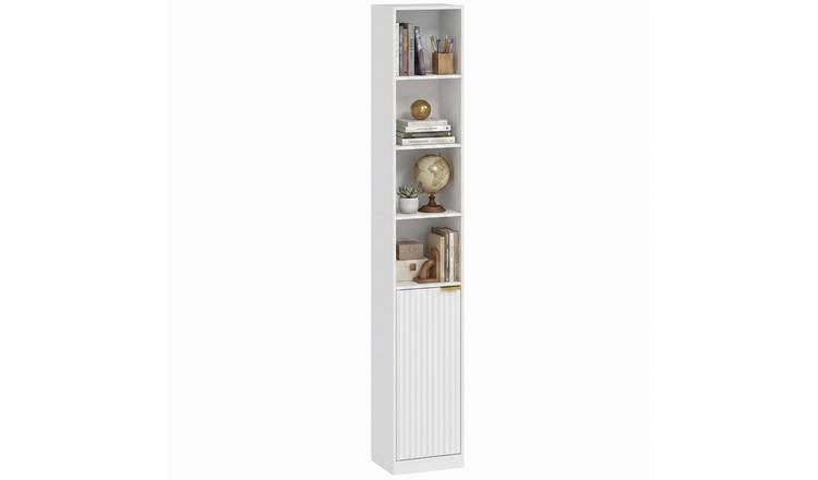 HOMCOM 6-Tier Slim Bookcase with Adjustable Shelf - White Wood Effect