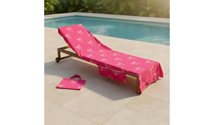 OHS Bows Microfibre Beach Towel in a Bag - Pink