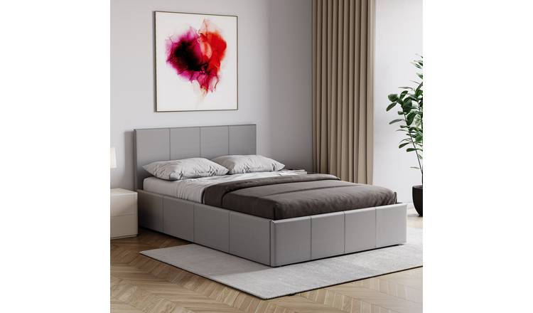 Vida Designs Lisbon Small Double Ottoman Faux Leather Storage Bed - Grey