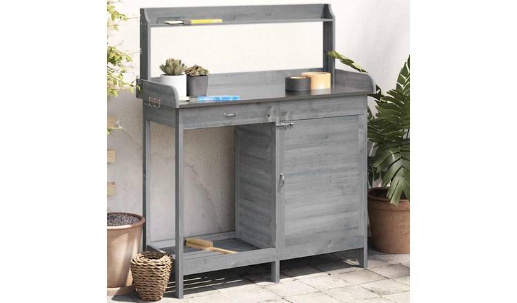Walplus Solid Fir Wood Potting Table - Grey - 110.5 x 45 x 124.5 cm