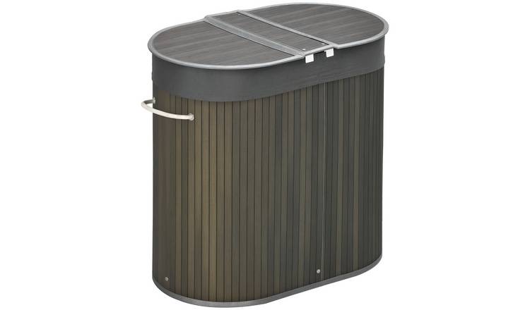 HOMCOM Bamboo Laundry Hamper with 2 Sections - Grey