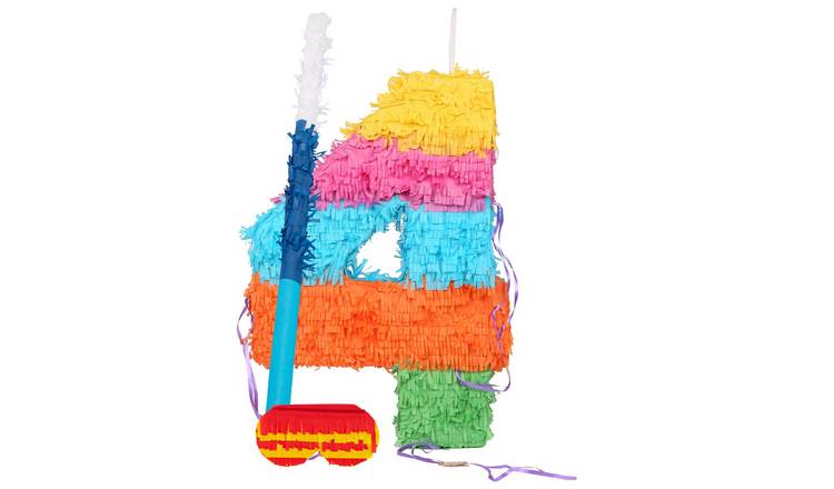 Fax Potato Number 4 Pinata Set with Stick & Blindfold - Blue Stick