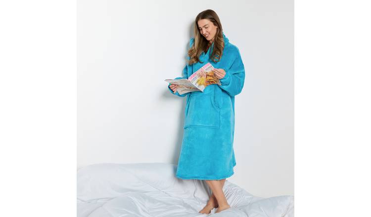 OHS Extra Long Coral Fleece Hoodie Blanket - One Size - Sea Blue