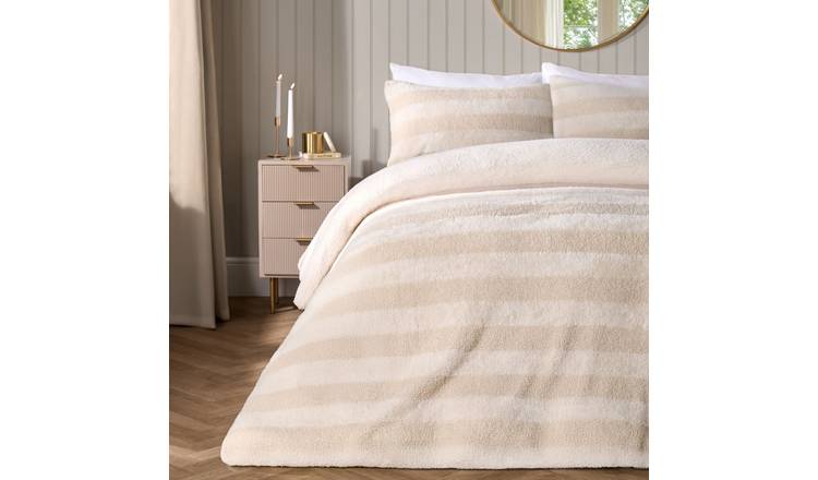 OHS Tufted Boucle Stripe Fleece Duvet Cover Set Natural - Double