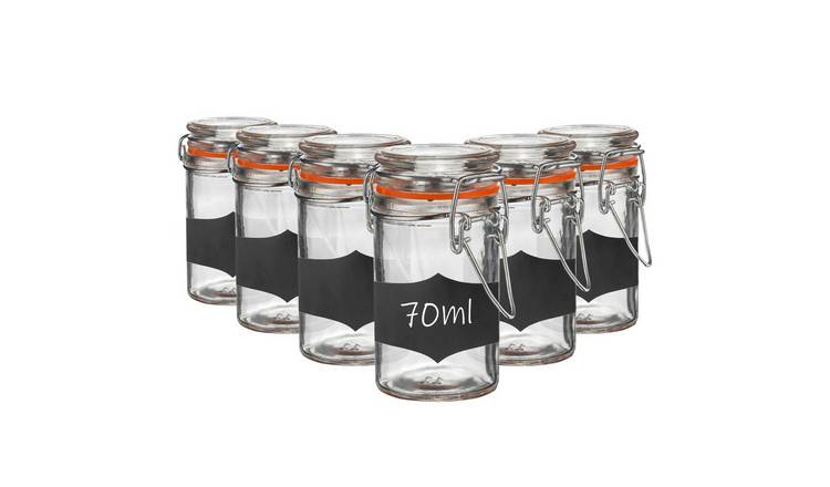 Argon Tableware Glass Storage Jars with Labels - Pack of 6