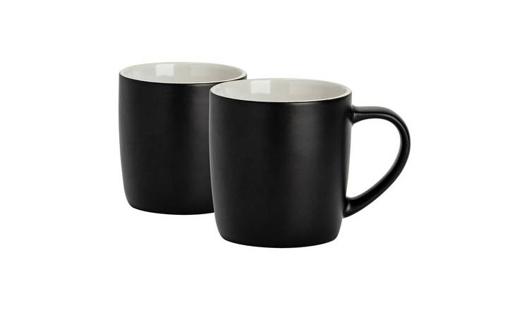 Argon Tableware Matt Coloured Coffee Mugs - 350ml - Black - Pack of 2