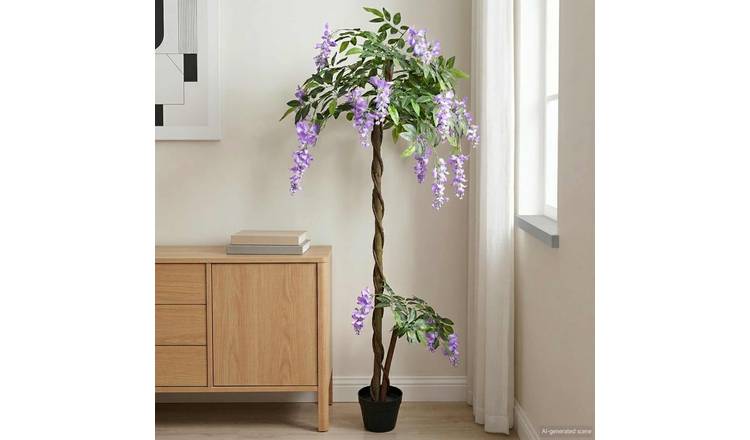 Walplus Wood Artificial Bean Flower Tree - Purple - 80 x 18 x 160 cm