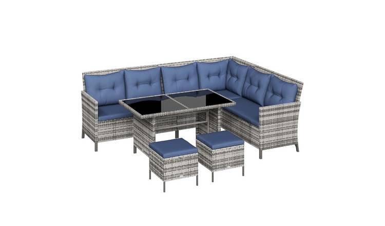Outsunny Rattan Glass Top Garden Furniture Set - Dark Blue