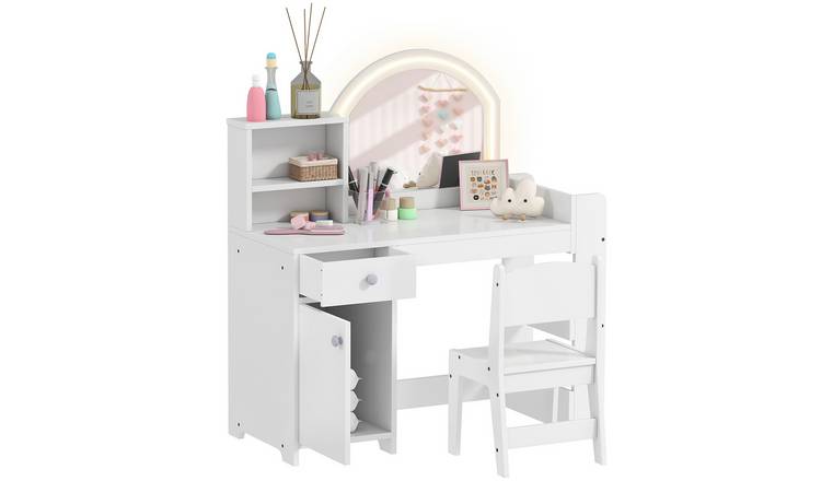 AIYAPLAY 2 Piece 2 Colour LED Mirror Cabinet Drawer Bookshelf Vanity Set - White