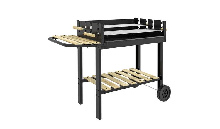 Outsunny Adjustable Garden BBQ Grill with Double Adjustable Grill - Black