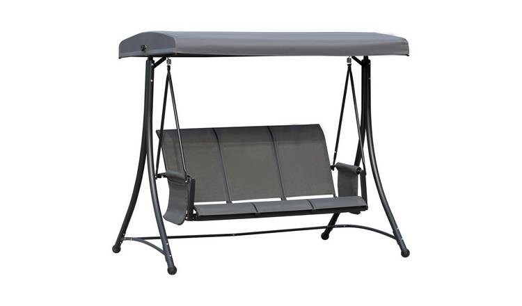 Outsunny 3 Seater Steel Frame Adjustable Canopy Garden Swing Seat – Grey