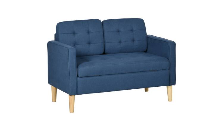 HOMCOM 2 Seater Fabric Sofa with Hidden Under Seat Storage - Blue