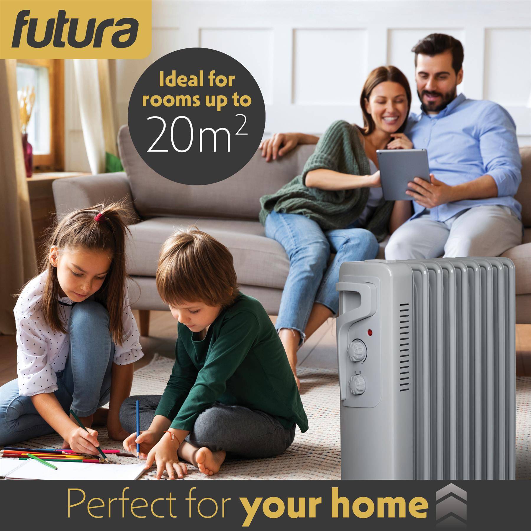 Futura 2000W Oil Filled Electric Radiator - Grey - Image 2