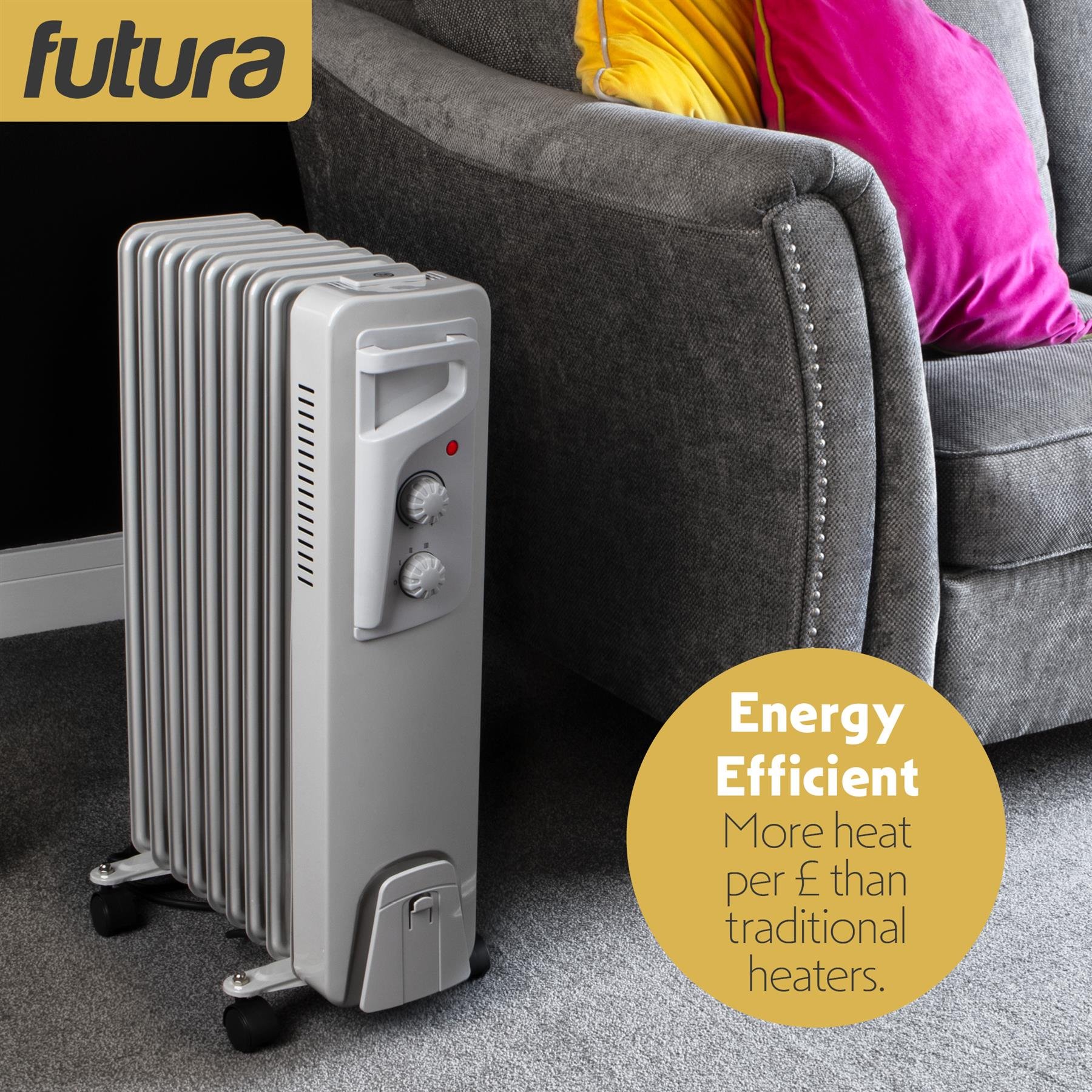 Futura 2000W Oil Filled Electric Radiator - Grey - Image 5