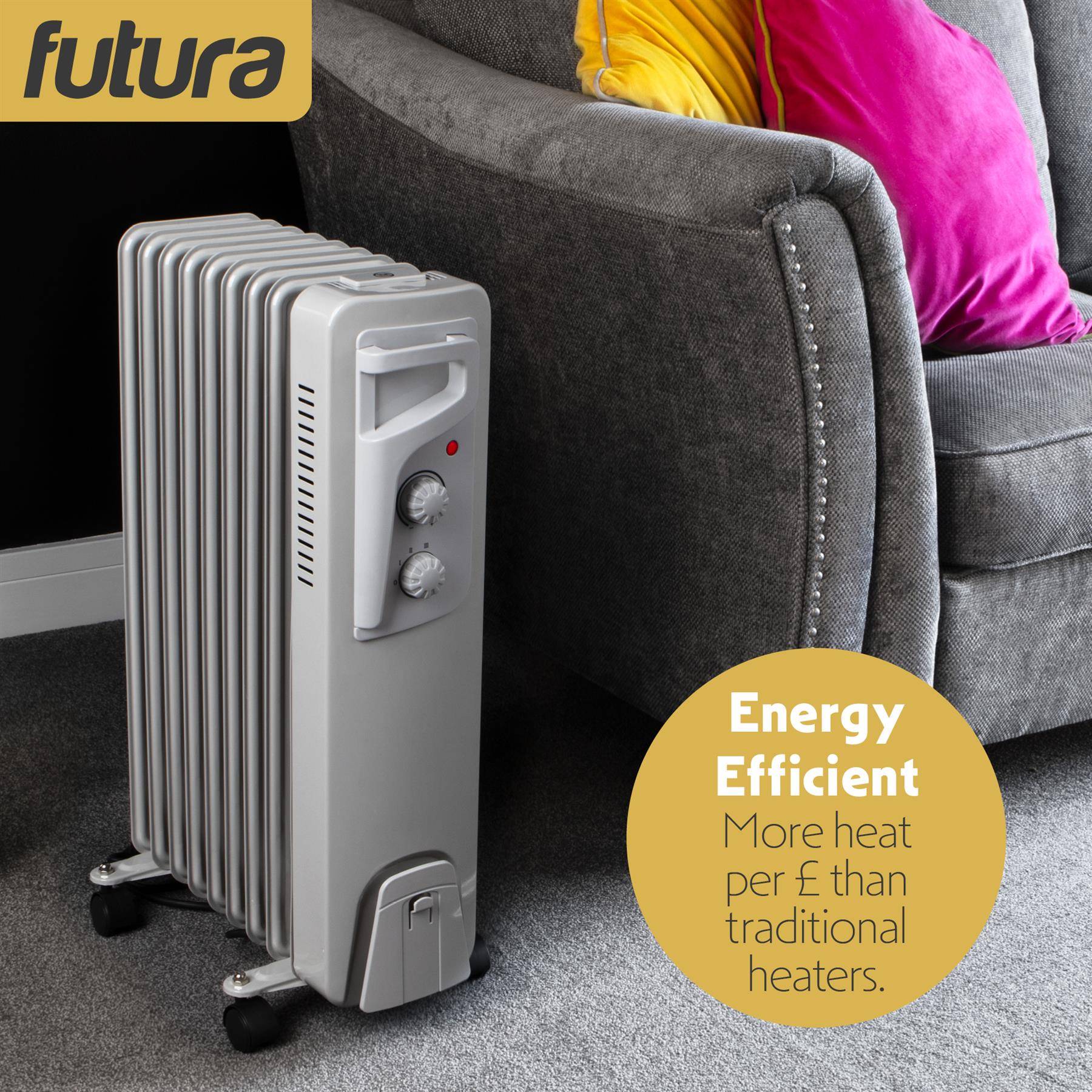 Futura 2000W Oil Filled Electric Radiator - Grey - Image 5