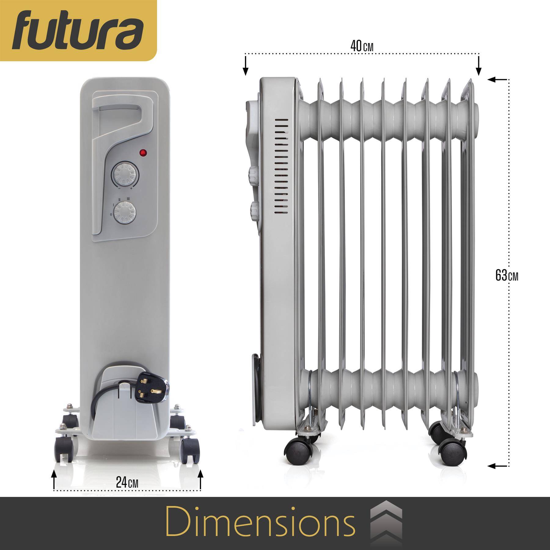 Futura 2000W Oil Filled Electric Radiator - Grey - Image 6