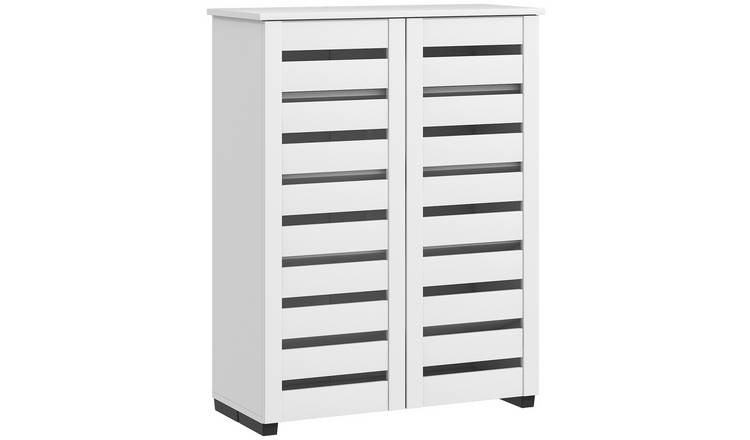 HOMCOM 5-Tier Slim Shoe Storage Cabinet with 2 Slatted Doors - White