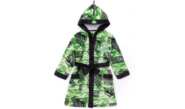 Jurassic World Camo Logo Print Kids Boys Bathrobe 10-11 Years - Green