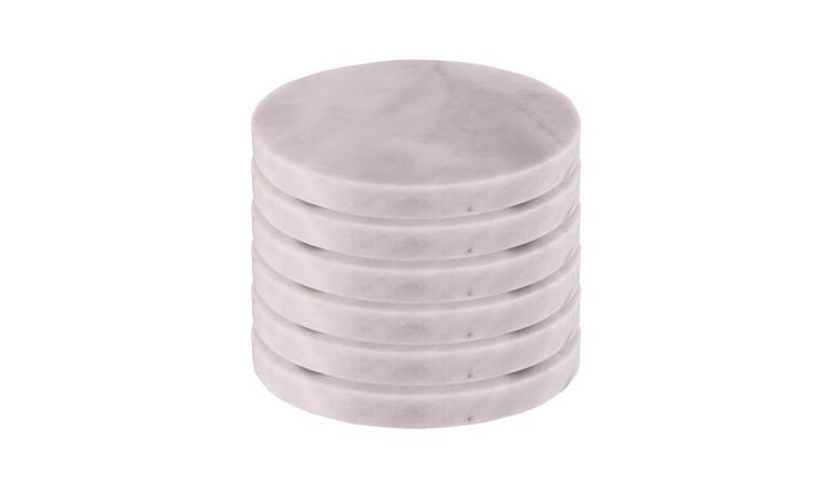 Argon Tableware Marble Round Coasters - White - Pack of 6