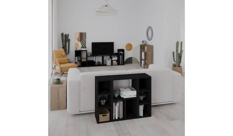 Decortie Combayn Tall Low Particleboard Wood Effect Shelving Unit - Black Ash