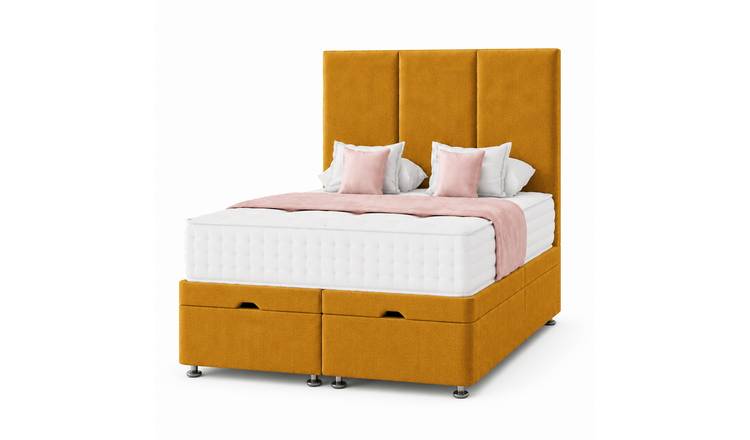 Comfy Deluxe King End‑lift Ottoman Plush Storage Bed Set - Mustard