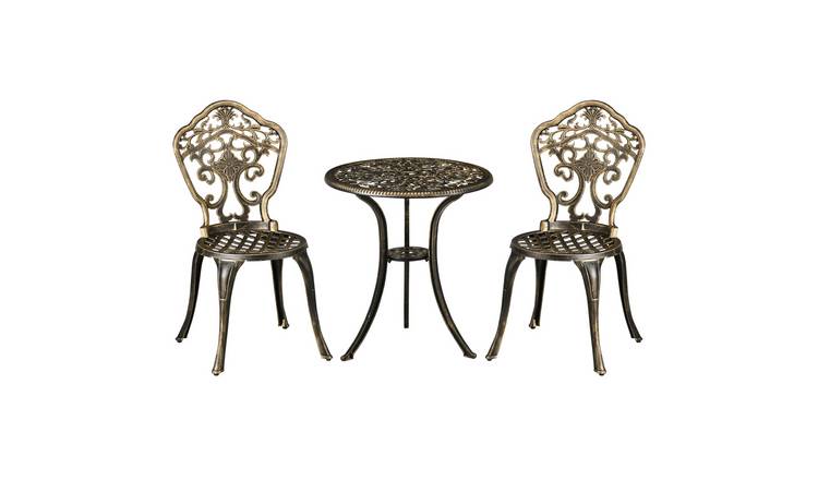 Outsunny 2 Seater Cast Aluminium Garden Bistro Set with Parasol Hole - Bronze