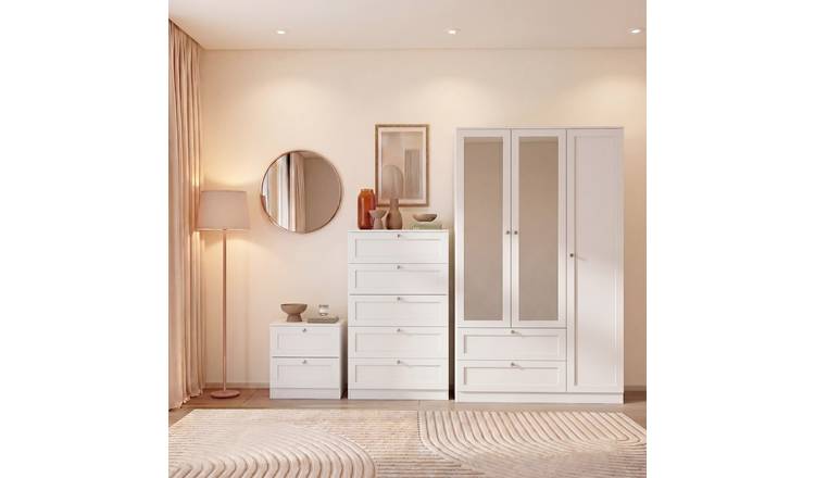 Vida Designs Altino Bedroom Set (Bedside - 5 Drawer - 3DR Wardrobe) - White