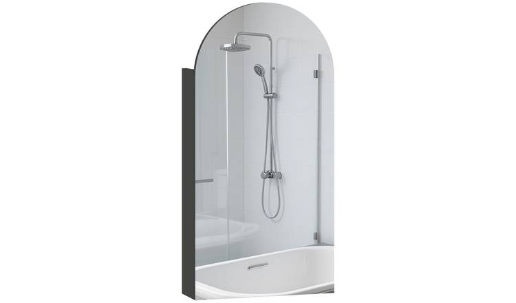 HOMCOM Wall Mounted Bathroom Mirror Cabinet with Frameless Arch Mirror - Black