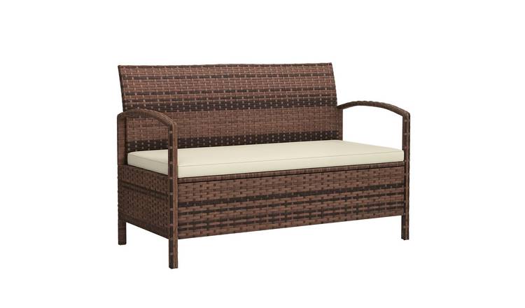 Outsunny 2 Seater PE Rattan Garden Bench with Storage - Brown