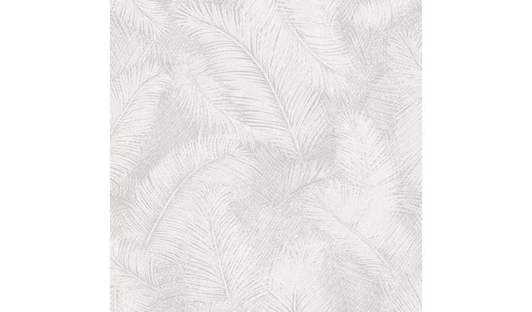 Grandeco Floating Leaf Feather Textured Wallpaper - White