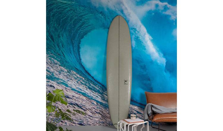 Grandeco Surfers Paradise Waves 7 Lane Textured Wallpaper Mural  - Blue
