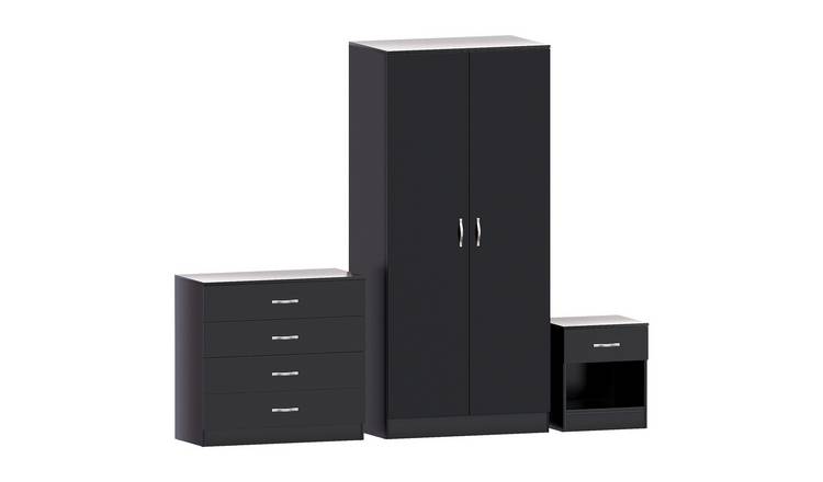 Vida Designs Riano Bedroom Set (Bedside, 4 Drawer Chest, 2 Door Wardrobe)-Black