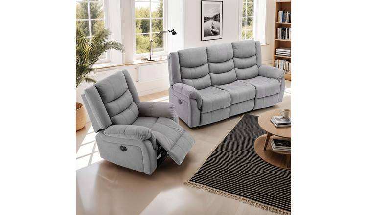 Furniture Online Seattle Electric Recliner Fabric 1+3 Seater Sofa Set - Grey