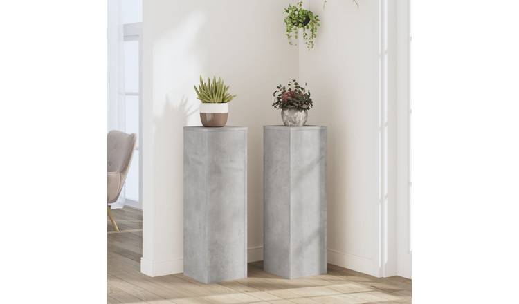 Walplus Pack of 2 Engineered Wood Plant Stand - Concrete Grey - 25 x 25 x 80 cm