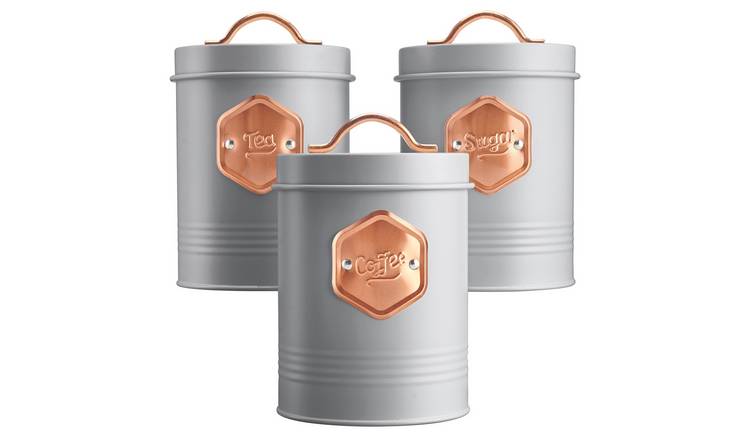 Cooks Professional 3pc Tea, Coffee and Sugar Kitchen Storage Set - Grey/Copper