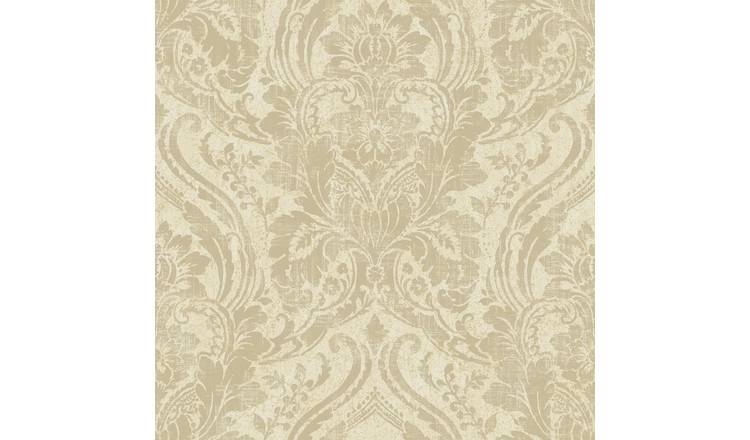 Grandeco Textured Distressed Metallic Damask Wallpaper - Cream