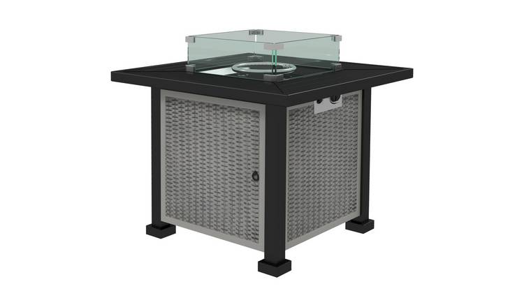 Outsunny Square 50000 BTU Propane Gas Rattan Effect Fire Pit Table – Grey