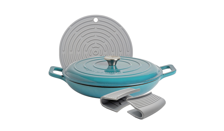 Argon Tableware Shallow Cast Iron Casserole Dish - Teal Ombre
